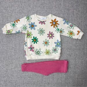 Angel Dear 3-6m Floral Sweatshirt and Pink Leggings Set EUC